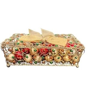 Gold WIRE MESH Rectangular Box Hinged Lid Loop Metal Scroll Mini Ornaments